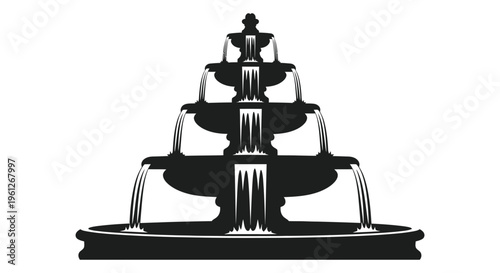 Elegant tiered fountain design presented as a striking black silhouette