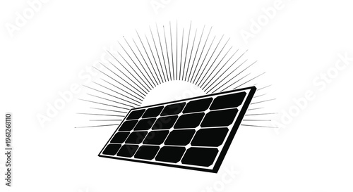 A solar panel with radiant sunburst rays a striking silhouette
