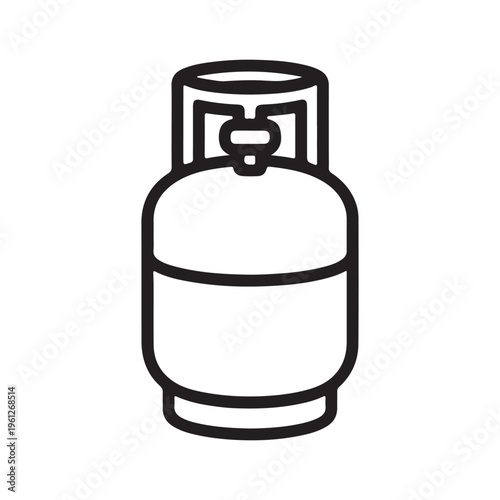 Gas cylinder icon, black line art vector illustration of a propane tank or LPG bottle isolated on a white background.