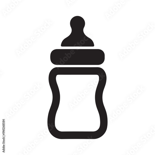 Baby milk bottle icon, black silhouette vector illustration of a newborn feeding bottle isolated on a white background.