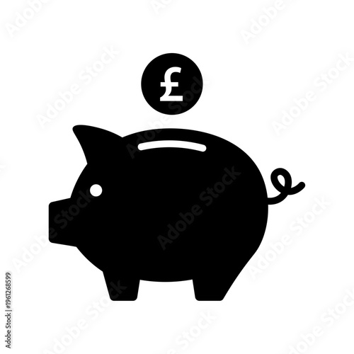 Piggy bank icon with Pound coin
