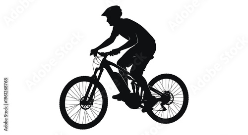 Mountain biker riding a bicycle dynamic action pose silhouette