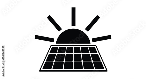 Solar panel absorbing sunlight depicted as a striking silhouette