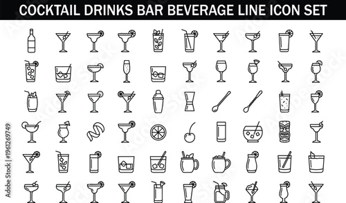 cocktail drinks bar beverage line icon set alcohol party vector outline icons modern menu restaurant collection pack design