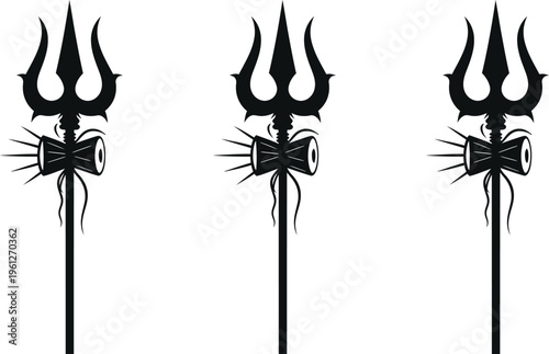 Three black tridents with decorative handles