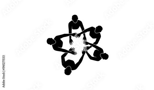 A minimalist vector graphic illustration of people joining hands in a circle
