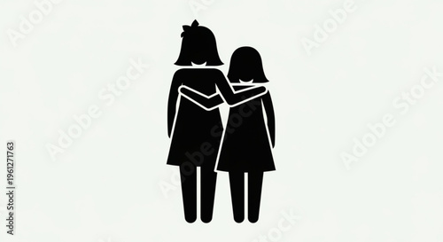 Two young girls standing back to back in solidarity and friendship with arms around each other