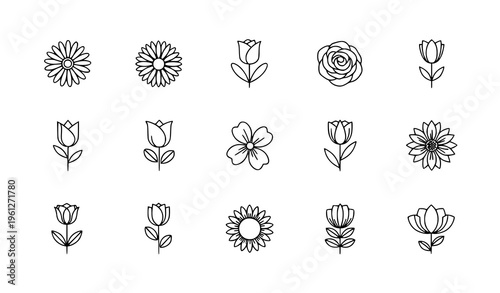 A set of minimalist floral icons in a simple line art style