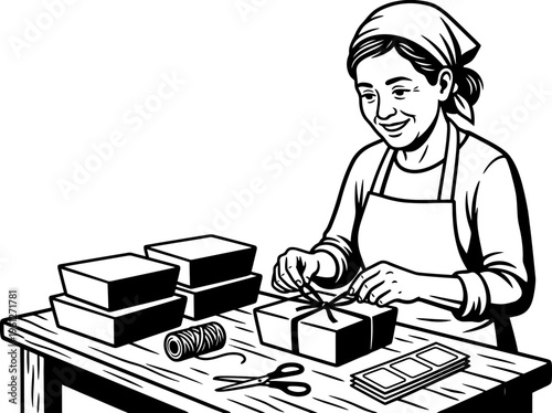 Home cook packing meal prep boxes at kitchen worktable