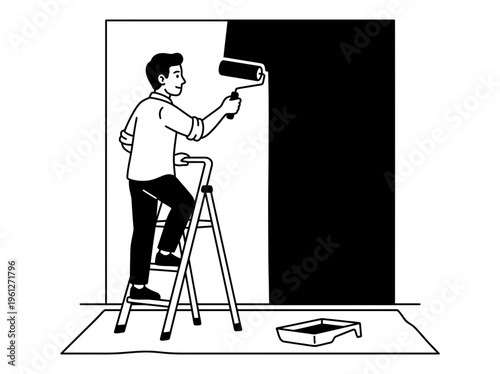 Homeowner painting interior wall during room renovation