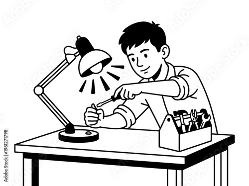 Woman working in home office workspace with laptop and desk plant