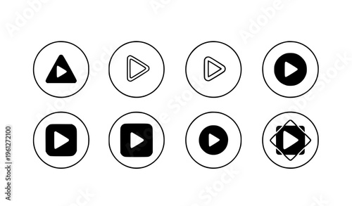 A set of modern play button icons in a minimalist design style