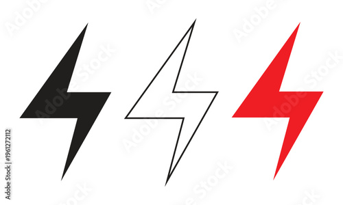 abstract black red lightning bolt symbol.