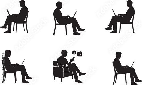 Silhouettes of people using laptops and smartphones