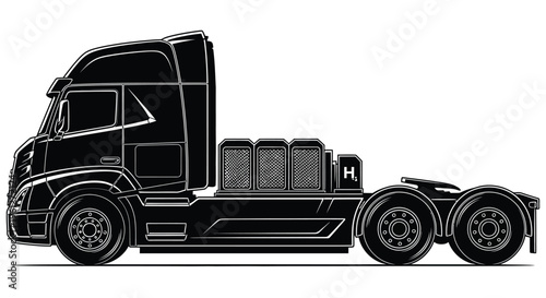 A sleek, modern electric semi-truck depicted in a black silhouette, highlighting its aerodynamic design and advanced battery technology for sustainable long-haul transportation.