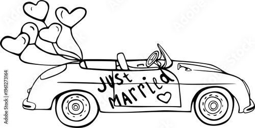 doodle illustration of a wedding car
