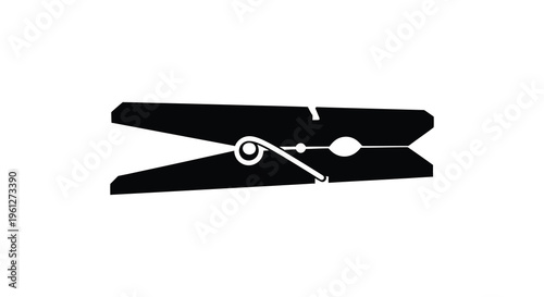 Simple black silhouette of a wooden clothespin against white background