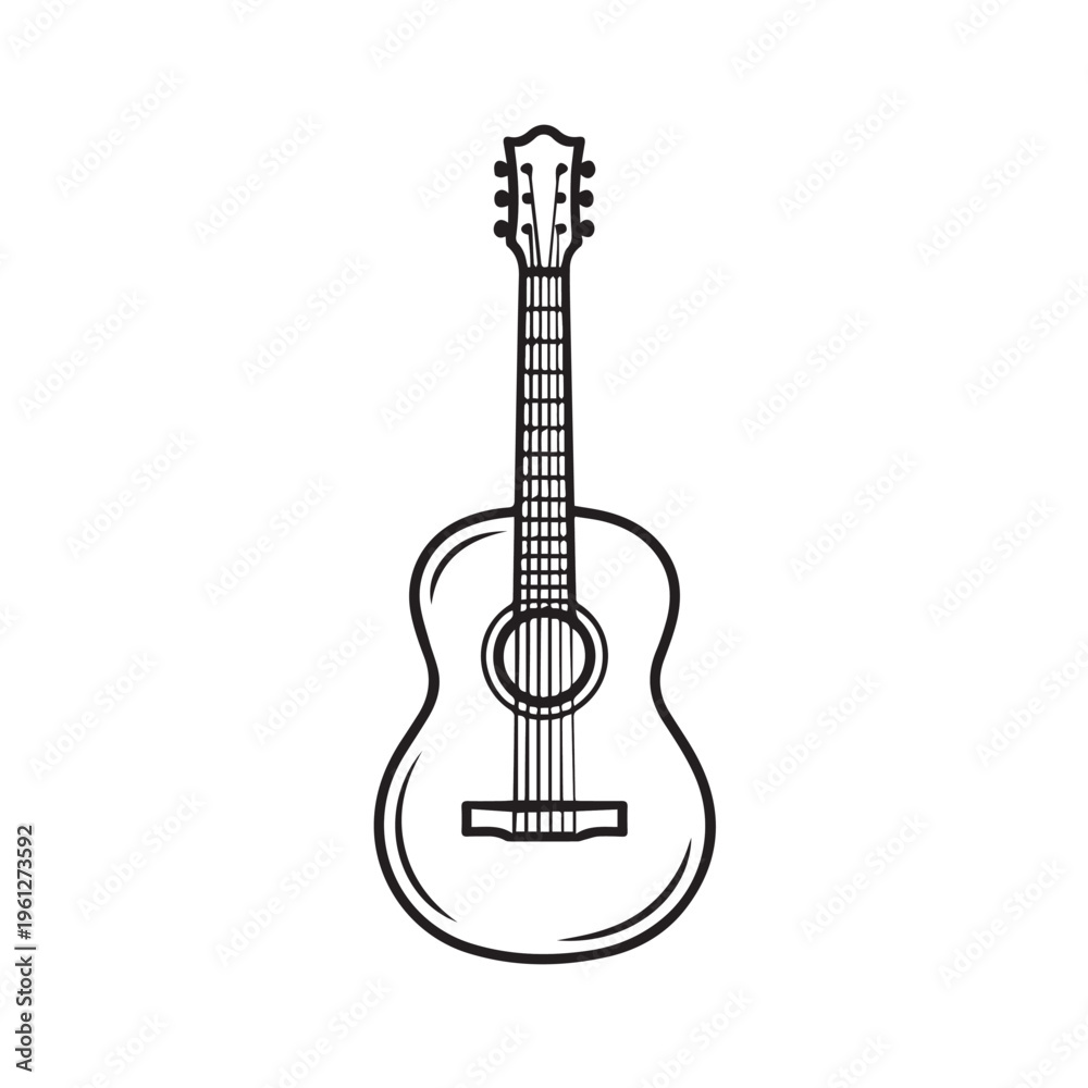 Obraz premium Minimal Line Art Acoustic Guitar Vector Illustration