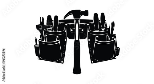 Tool belt filled with various implements a striking black silhouette