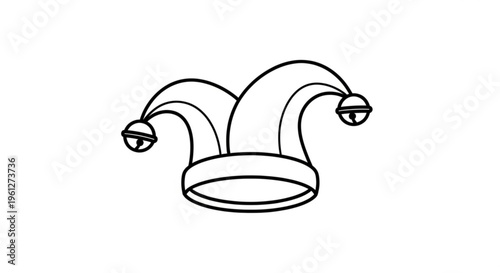 Jester's hat with three curved points and bells on a white background