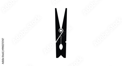 A simple black clothespin design against a white background silhouette