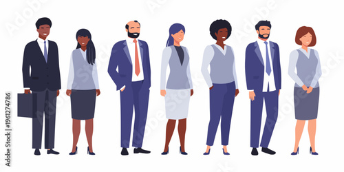 Diverse group of professionals standing in a row formally dressed