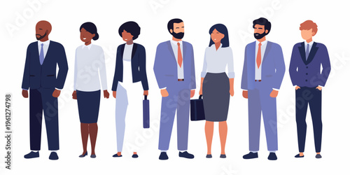 Diverse group of professionals standing in a row formally dressed