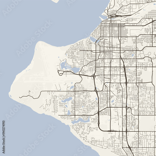 Anchorage City Map Sophisticated Geometric Urban Topography Featuring Meticulous Linework and Balanced Composition in a Timeless Minimalist Scandinavian Blueprint Aesthetic Ideal for Modern Interior S