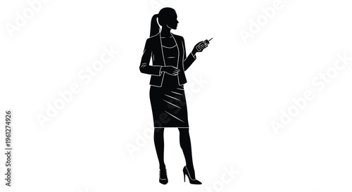 Businesswoman presenting with a stylus a striking black silhouette