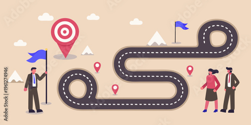 A winding road to success with targets and business people