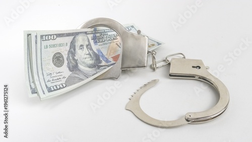 Quadro su tela Shiny handcuffs with hundred-dollar bills