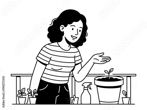 Man watering thriving houseplant indoors