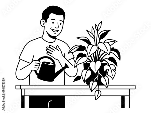 Woman admiring new sprout in potted planter