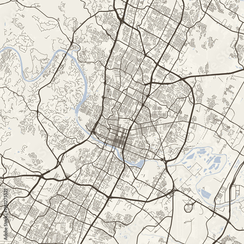 Austin City Map Sophisticated Geometric Urban Topography Featuring Meticulous Linework and Balanced Composition in a Timeless Minimalist Scandinavian Blueprint Aesthetic for Contemporary Home Decor.