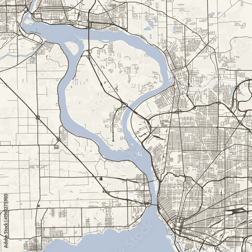 Buffalo Niagara City Map Sophisticated Geometric Urban Topography Featuring Meticulous Linework and Balanced Composition in a Timeless Minimalist Scandinavian Blueprint Aesthetic for Modern Decor.