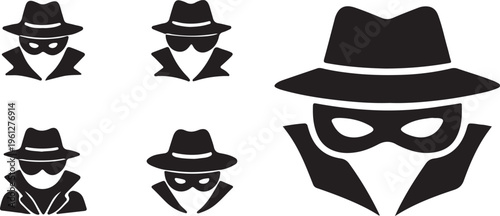 Anonymous spy icon set. detective agent silhouettes for mystery and investigation themes