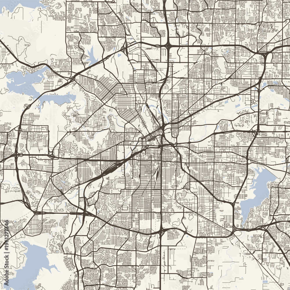 Obraz premium Fort Worth City Map Sophisticated Geometric Urban Topography Featuring Meticulous Linework and Balanced Composition in a Timeless Minimalist Scandinavian Blueprint Aesthetic for Modern Living Decor.