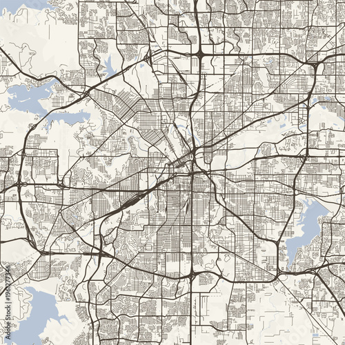 Fort Worth City Map Sophisticated Geometric Urban Topography Featuring Meticulous Linework and Balanced Composition in a Timeless Minimalist Scandinavian Blueprint Aesthetic for Modern Living Decor.