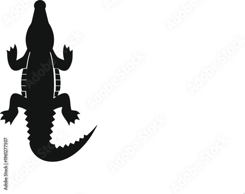 Black silhouette of a crocodile on a white background