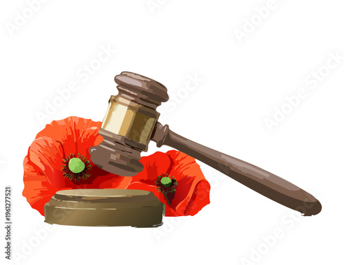 Red Poppy Flowers And Gavel