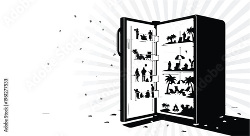 open fridge full of people illustration