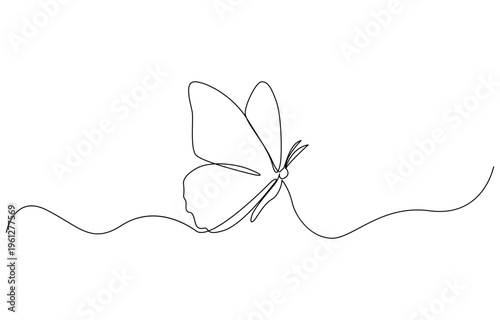 Continuous one line art drawing of butterfly design. Hand drawn minimalism style vector illustration