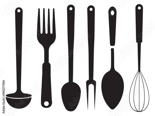 Kitchen Utensil Icon Set – Black Editable Stroke Vector Collection of Cooking Tools on White Background
