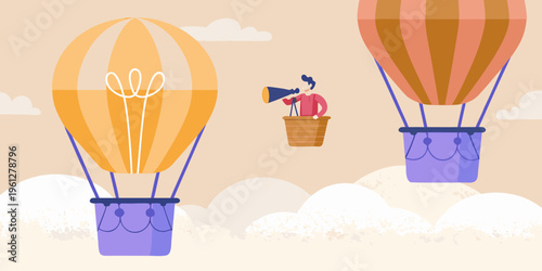 A person announces from a hot air balloon shaped like a lightbulb