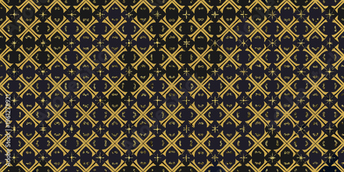 Intricate geometric pattern with gold shapes on a dark background