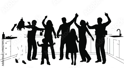 happy family celebrating in kitchen at home