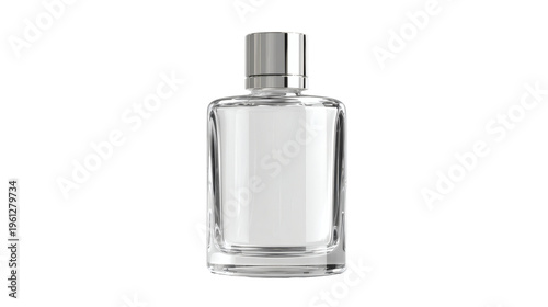 Blank glass perfume bottle mockup, isolated on a white background,