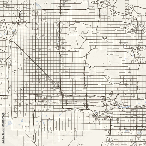 Phoenix City Map Sophisticated Geometric Urban Topography Featuring Meticulous Linework and Balanced Composition in a Timeless Minimalist Scandinavian Blueprint Aesthetic for Large Wall Decor.