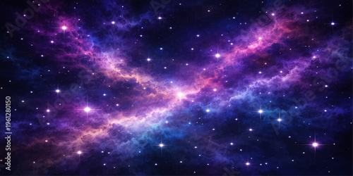 A deep space nebula glows with bright blue light across a dark starry universe filled with abstract constellations and distant galaxies in this cosmic night sky illustration