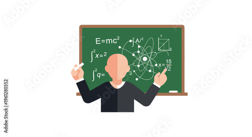 Foto Bald Man Writing on Blackboard.